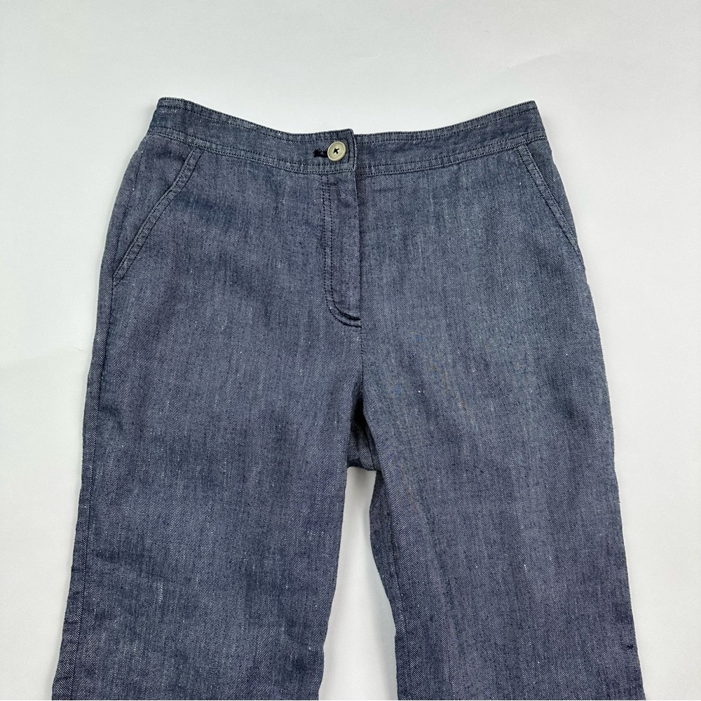Anthropologie Ett:Twa Chambray Linen Ruffle Hem Wide Leg Pants Size 0 - Picture 3 of 10